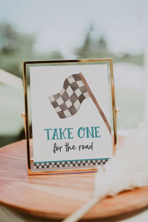 Customize your take one for the road party sign, for the perfect addition to your vintage race car birthday party theme for any age, such as first lap, two fast and need four speed. Great for party favors, that saves you time party planning! Also available in a sign package of 6 racing signs. Personalize for FREE before you buy, to see how fast and effortless it is to edit. Unlimited edits and downloads. Print at home or at a print shop Discover how and get 45% off, at Mango Blossom Paperie! Need Four Speed, Mango Blossom, Two Fast Birthday, One For The Road, Road Race Car, Race Car Themes, Car Themed Parties, Car Birthday Theme, Monster Truck Party