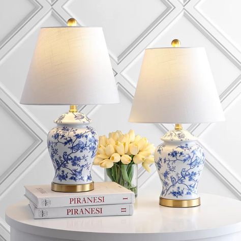 Canora Grey Penelope 22" Chinoiserie Table Lamp, Blue/White, Set Of 2 | Wayfair Chinoiserie Lamps, Chinoiserie Lamp, Chinoiserie Table, Farmhouse Table Lamps, Blue White Chinoiserie, Ginger Jar Lamp, Chinoiserie Blue And White, Chinoiserie Blue, Blue And White Chinoiserie