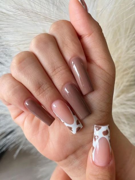 Cow Print French Tips, November Nail Designs, Holloween Nails, Brown Nails Design, Autumn Nail, Nail Designs Ideas, November Nails, Hard Nails, Cow Nails