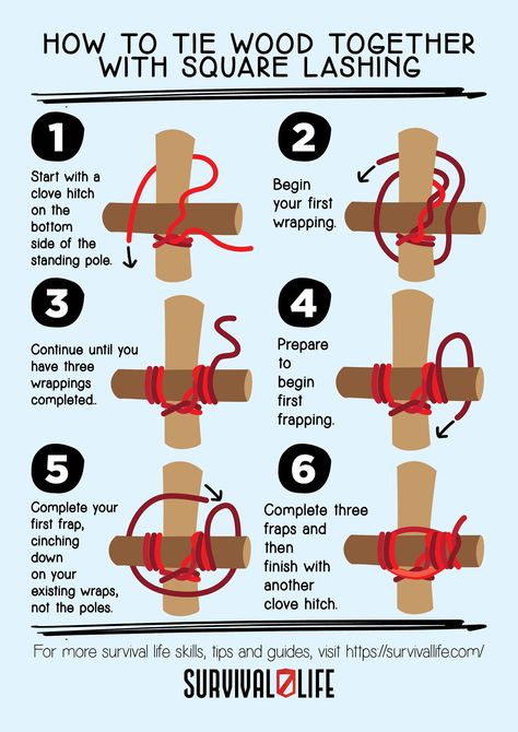 Zombie Apocalypse Survival, Lashing Knot Techniques, Survival Techniques Life Hacks, Square Lashing, Survival Binder, Survival Knowledge, Survival Skills Emergency Preparedness, Survival Hacks, Survival Knots