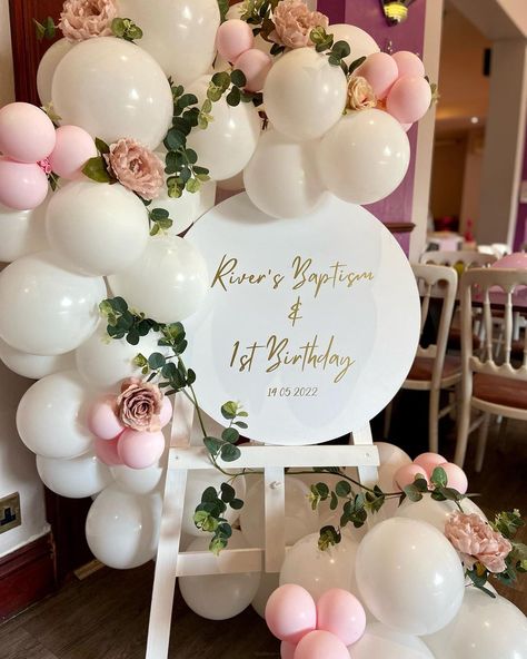 Centerpiece For 1st Birthday, Baptismal And Birthday Theme, Daughters 1st Birthday Ideas, Baby Girl Baptism Centerpieces, Birthday And Baptismal Decoration, Girls Christening Decorations, Baptism Girl Theme, Baptism First Birthday Girl, Christening Decorations For Baby Girl