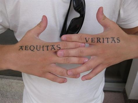 I want these down my right side Veritas Tattoo, Boondock Saints Tattoo, Veritas Aequitas, Saint Tattoo, Hand Tattoo Images, Justice Tattoo, The Boondock Saints, Middle Finger Tattoos, Tato Dengan Makna