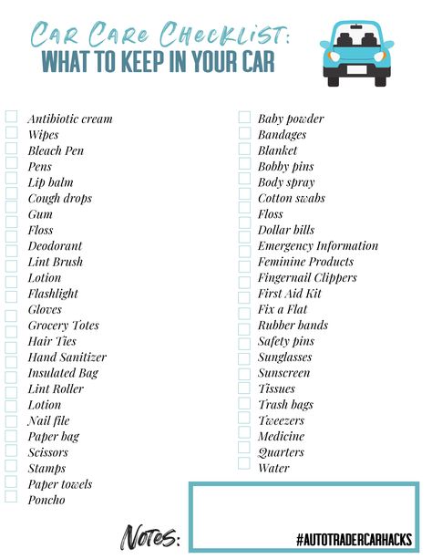 Use this printable car care checklist to keep your car fully stocked for emergencies on the road! Organisation, Car Care Checklist, Organized Car, Car Must Haves, Car Checklist, Car Life Hacks, Check Lists, Car Assesories, Car Facts