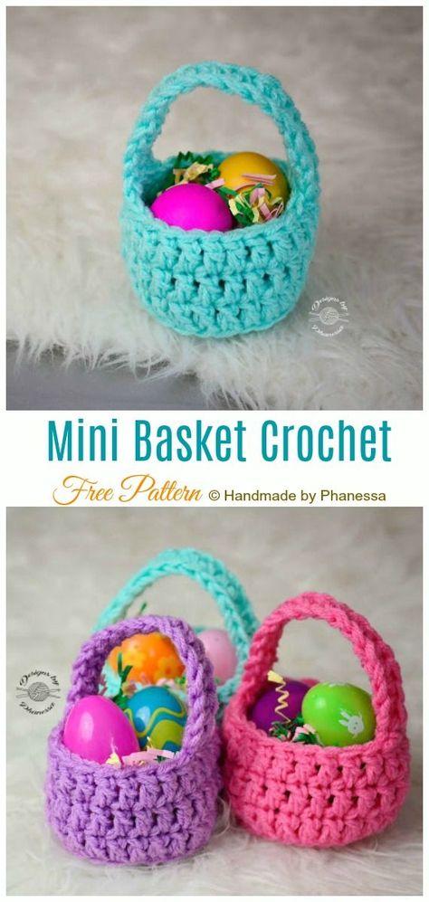 Mini Easter Treat Basket Free Crochet Patterns Amigurumi Patterns, Crochet Mini Baskets Free Pattern, Mini Crochet Easter Basket, Crochet Egg Basket Free Pattern, Free Easter Basket Crochet Patterns, Crochet Easter Patterns Free Simple, Easter Crochet Basket, Crochet Mini Easter Basket Free Pattern, Crochet Mini Baskets