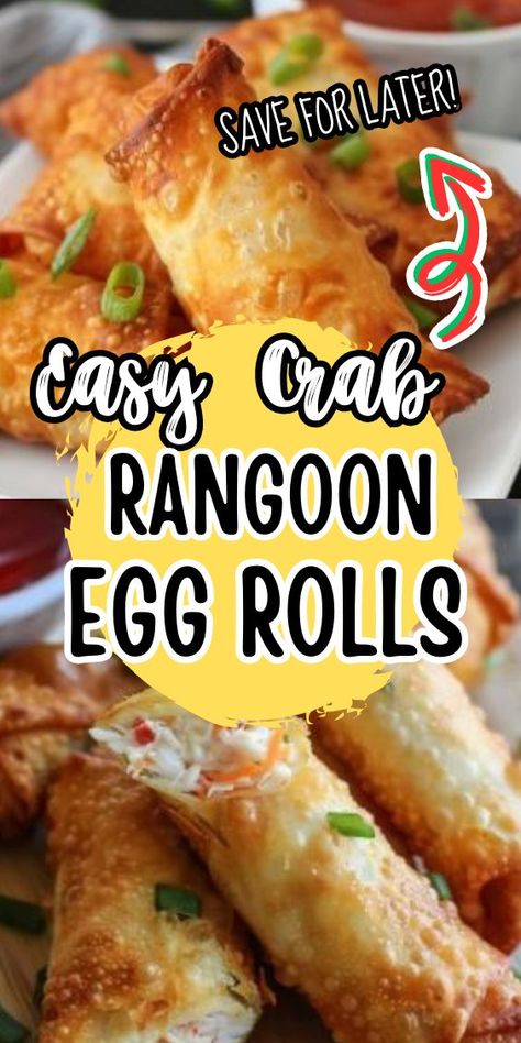 Easy Crab Rangoon Egg Rolls a delightful fusion of two beloved appetizers into one irresistible treat. Crispy egg roll wrappers envelop a creamy filling of crabmeat, cream cheese, and savory spices, creating a harmonious blend of textures and flavors that's sure to tantalize your taste Easy Crab Rangoon, Easy Egg Roll Recipe, Crab Rangoon Egg Rolls, Crawfish Dishes, Egg Roll Filling, Crab Rolls, Crispy Egg, Cheese Wontons, Cream Cheese Wontons