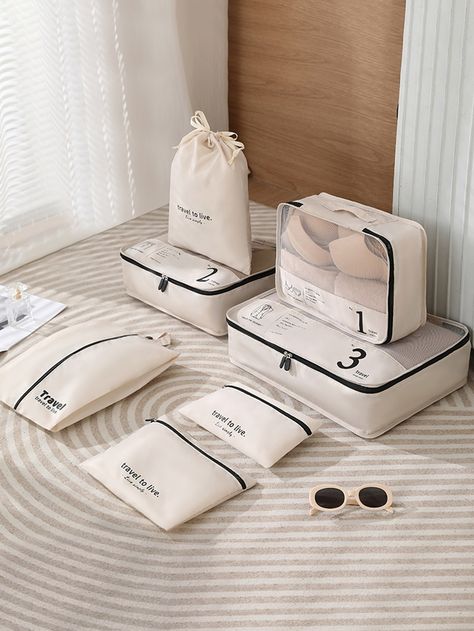 Beige  Collar  Polyester   Embellished   Storage & Organization Mesh Clothing, Packing Luggage, Packing Organizers, Luggage Organization, Professional Bag, Travel Storage Bag, Suitcase Packing, Accessories Packing, Storage Bags For Clothes