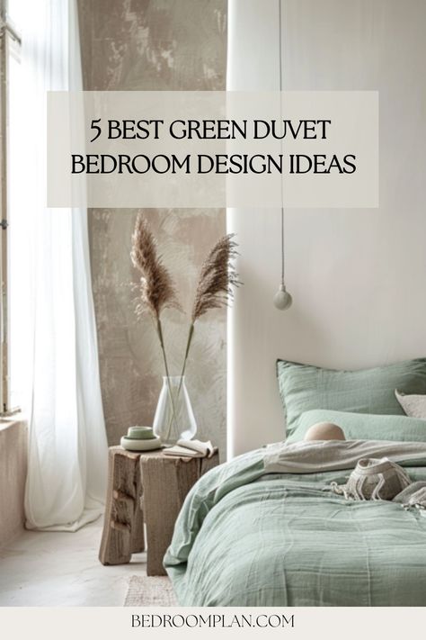 Explore the soothing vibe of green in your bedroom décor with these inspiring ideas. Elevate your space with a stylish green duvet cover that adds a refreshing touch to your sanctuary. Discover unique green bedroom designs and aesthetics to create a calming atmosphere for relaxation. Find wonderful inspirations to transform your bedroom into a peaceful oasis full of natural beauty. Incorporate green accents seamlessly into your bedroom interior for a serene and tranquil feel. Mint Green Bedroom Aesthetic, Green Duvet Bedroom, White And Sage Green Bedroom, Green Bedroom Design, Green Duvet Cover, Best Bedroom Designs, Summer Bedroom, Wooden Bedroom, Green Duvet
