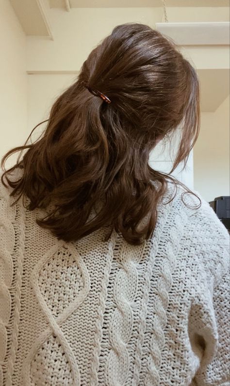 Burnet Hairstyles, School Hair For Short Hair, Short Brown Hair Fall, Short Brown Hair Half Up Half Down, Light Brown Hair Styles Medium, Short Wavy Hair Half Up Half Down, Shoulder Length Hair Inspo Aesthetic, Fall Wavy Hairstyles, Classic Medium Haircut