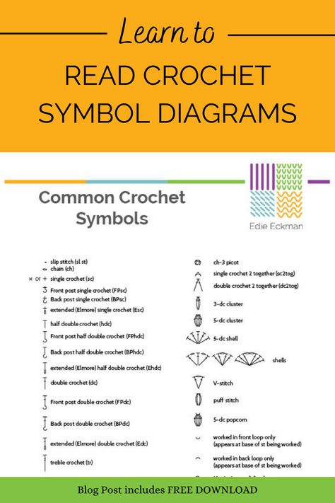 Crochet symbol diagrams open up a new world of patterns! Learn how to follow them with this free resource. Crochet Symbol, Crochet Diagrams, Crochet Symbols, Stitch Fit, Front Post Double Crochet, Crochet Tips, V Stitch, Puff Stitch, Visual Learners