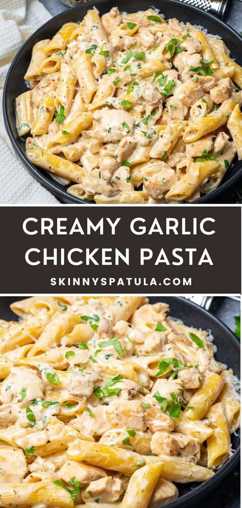 Creamy Garlic Chicken Pasta Creamy Garlic Chicken Pasta, Garlic Chicken Pasta, Easy Pasta Dinner, Creamy Garlic Chicken, Pasta Dinners, Pasta Dinner Recipes, Deilig Mat, Health Dinner Recipes, Creamy Garlic