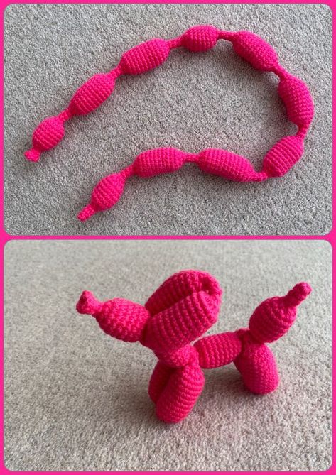 Dog Balloon Crochet, Crochet Dog Balloon, How To Crochet A Balloon Dog, Ballon Animal Crochet, How To Make A Balloon Dog, Crochet Ballon Animals, Balloon Animal Crochet Pattern Free, Crochet Balloon Dog Free Pattern, Crochet Balloon Animal