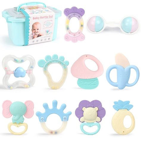 DOUBFIVSY Baby Rattle Teething Toys for Babies 0-6-12 Months, 10PCS Grab Spin Rattle Shaker Early Educational Toys with Storage Box, Soothing Teether, Baby Toys 6 to 12 Months Infant Newborn Baby Gift New Born Baby Toys, Teething Toys For Babies, Newborn Baby Items, Homemade Baby Toys, Baby Toys Newborn, Disney Princess Babies, Eye Tracking, Best Baby Toys, Toys For Babies