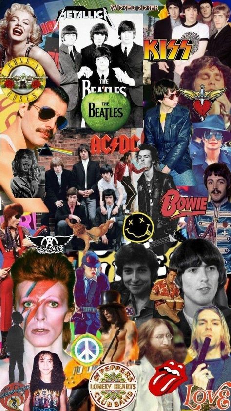 Iphone Wallpaper Rock, Beatles Wallpaper, Iphone Wallpaper Music, 90s Wallpaper, Futurisme Retro, Rock Aesthetic, Rock Band Posters, Music Collage, Band Wallpapers