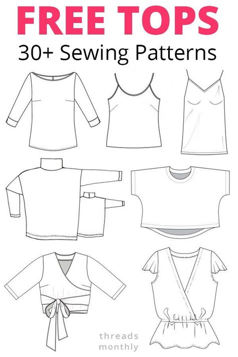 Download 30 FREE pdf sewing patterns for women's tops. These are printable files. The tops include tunics, blouses, shirts, crop tops, etc Free Pdf Sewing Patterns For Plus Size Women, Sleeveless Top Pattern Sewing Free, Top Pattern Sewing, Diy Sy, Sewing Patterns Free Women, Free Pdf Sewing Patterns, Haine Diy, Sewing Tops, Sewing Shirts