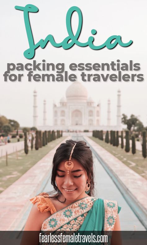 India packing list for female travelers. Featuring the essential solo travel products you need to pack for your trip to India, plus what you can leave at home and what to buy when you're shopping in India! What To Pack For India Women, Travel To India Packing Lists, India Packing List Woman, Packing For India Trip, Traveling To India Tips, What To Wear In India Woman Travel, India Trip Outfit What To Wear, India Clothing Women, India Travel Outfit Woman