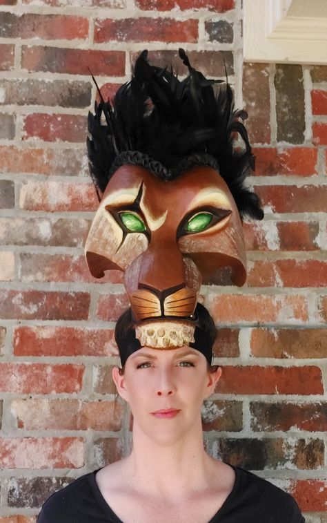 Paper mache Scar headdress Lion King Headdress, Scar Mask, King Concert, Hyena Lion King, Lion King Play, Lion King Scar, Lion King Costume, Lion King Jr, Concert Ideas