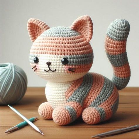 Crochet Cat Amigurumi Kittens Free Pattern, Amigurumi Cat Free Pattern, Amigurumi Cat Pattern, Chat Crochet, Large Crochet Hooks, Crochet Toys Free Patterns, Crochet Toys Free, Animal Knitting Patterns, Crochet Patron