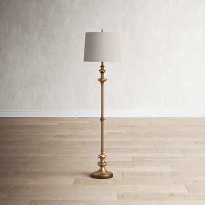 This floor lamp features heavily burnished textured silver details, paired with antiqued champagne accents and a crackled dark bronze foot. The tapered round hardback shade is an ivory linen fabric. | Birch Lane™ Landa 67" Traditional Floor Lamp Metal in Brown/Gray/White, Size 66.5 H x 17.0 W x 17.0 D in | Wayfair Classic Floor Lamps, Silver Floor Lamp, Traditional Floor Lamps, Vintage Floor Lamp, Champagne Bronze, Farmhouse Dining Room, Hallway Decorating, Birch Lane, Lamp Shades