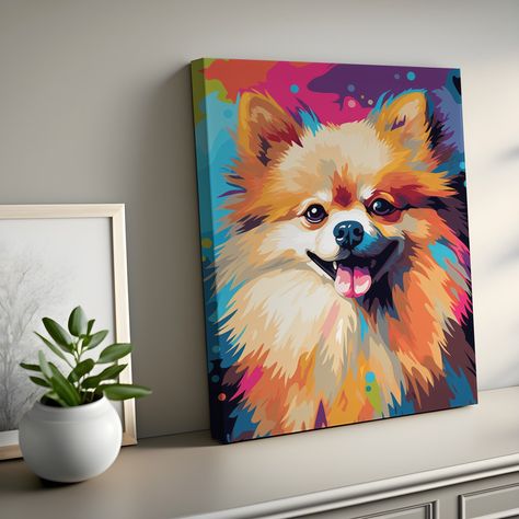 Pomeranian Painting, Dog Painting Pop Art, Pomeranian Art, Pop Art Pet Portraits, Dog Canvas Painting, Pop Art Prints, Dog Pop Art, Pop Art Animals, Dog Art Print