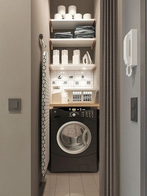 Small Apartment Modern, Laundry Cupboard, Vintage Laundry Room Decor, Utility Cupboard, Vintage Laundry Room, Tiny Laundry Rooms, Vintage Laundry, Small Laundry Rooms, Small Laundry Room