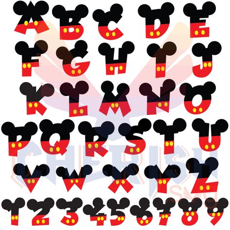 Mickey Alphabet & Numbers * Machine Embroidery Patterns 36 Designs In 2 Sizes Patchwork, Mickey Mouse Font, Mickey Font, Mickey Mouse Letters, Disney Applique, Mickey Mouse Crafts, Alfabeto Disney, Svg Mickey Mouse, Fiesta Mickey Mouse