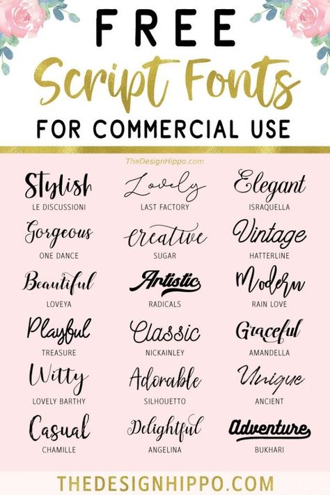 Looking for script fonts that are free for commercial use? I rounded up the best and FREE modern, elegant, brush, calligraphy, vintage and handwritten cursive fonts! Includes fonts containing tails and swashes. These fonts are amazing for branding, social media posts, t-shirt designs, wedding invitations, wall art quotes and more. #freescriptfonts #freefontsforcommercialuse #freecursivefonts #freebrushfonts #freemodernfonts via @thedesignhippo Police Font, Free Cursive Fonts, Calligraphy Vintage, Fonts For Commercial Use, Free Fonts For Cricut, Schrift Design, Best Script Fonts, Design Blogs, Free Script Fonts