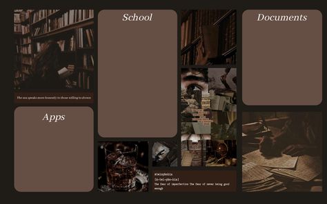 Dark Academia Aesthetic Macbook Wallpaper, Macbook Wallpaper Organizer Template, Desktop Chrome Wallpaper, Dark Academia Screensaver Laptop, Macbook Wallpaper Academia, Brown Desktop Organizer Wallpaper, Dark Academia Mac Wallpaper, Macbook Wallpaper With Sections, Chrome Wallpaper Aesthetic Desktop