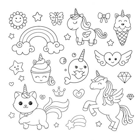 Premium Vector | Cute hand drawn unicorns doodle icon for coloring book Doodle Unicorn, Unicorn Doodle, Rainbow Doodle, Fargelegging For Barn, Doodles Bonitos, Cupcake Coloring Pages, Rainbow Drawing, Illustration Mignonne, Arte Doodle