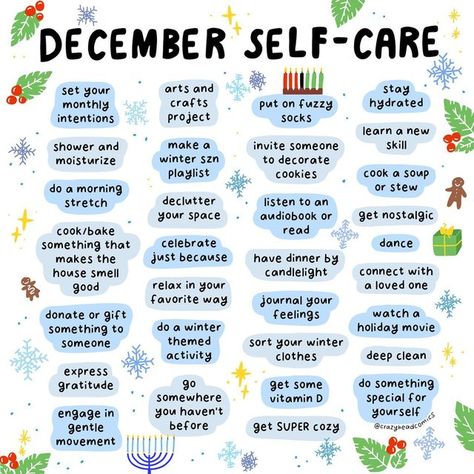 December Wellness Ideas, December Self Care Calendar, December Awareness Month, December Self Care, Self Care Advent Calendar, Self Care Bullet Journal, Get My Life Together, Christmas Vibes, Bettering Myself