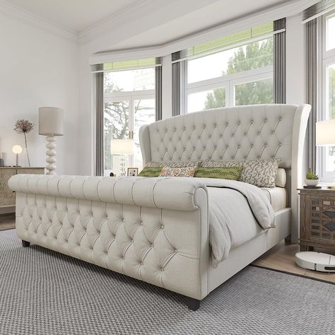 Tela, Sleigh Beds Makeover, Modern Style Bed, Sleigh Bed Frame, Queen Sleigh Bed, Upholstered Sleigh Bed, Tufted Upholstered Bed, King Size Platform Bed, Luxury Room