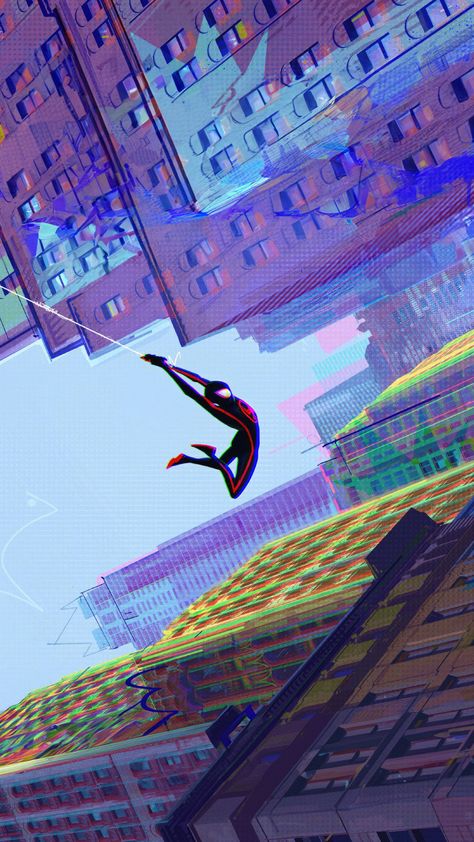 Spiderman Across The Spider Verse Landscape, Spiderverse Buildings, Spiderman Across The Spider Verse Wallpa, Spiderverse Phone Theme, Spiderman Into The Spiderverse Wallpaper, Into The Spiderverse Art Style, Spiderman Digital Art, Spiderverse Screencaps, Across The Spiderverse Aesthetic