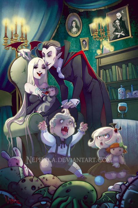 Vampire Family by Nephyla Monster Family Art, Vampire Family Aesthetic, Vampire Family Art, Vampire Horror Art, Vampire Family, Desenhos Halloween, Vampire Love, Vampires And Werewolves, Vampire Girls