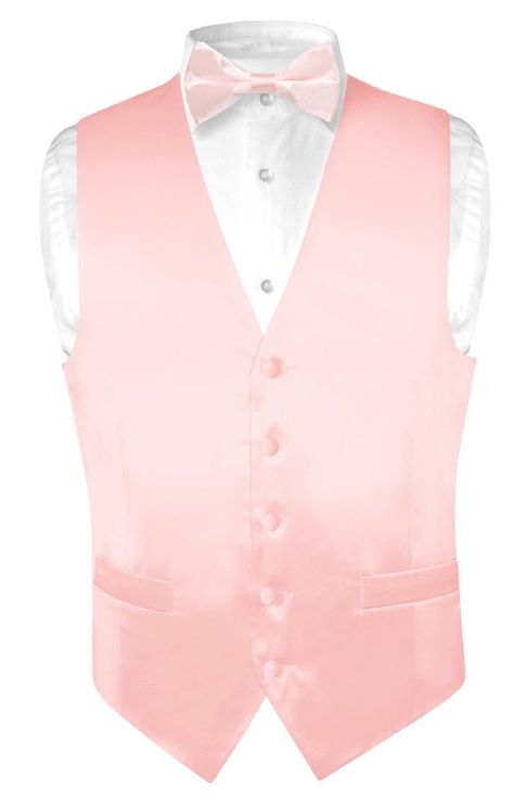 Biagio Men's Solid LIGHT PINK SILK Dress Vest Bow Tie Set size Small Light Pink Silk Dress, Quince Chambelanes Outfits, Chambelan Outfits, Chambelanes Outfits Quinceanera, Light Pink Quinceanera Dresses, Chambelanes Outfits, Quinceanera Pink, Pink Quince, Vest And Bow Tie