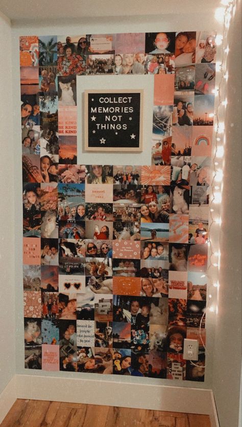 Photo Decor Ideas Wall, Cute Ideas For Pictures On Wall, Mini Picture Collage Wall, Photo Wall Asthetic Ideas, Picture Wall Ideas Girly, Picture Wall Collage Bedroom, Poloride Pictures Aesthetic Wall, Picture Wall Teenage Room, Picture Wall Of Friends
