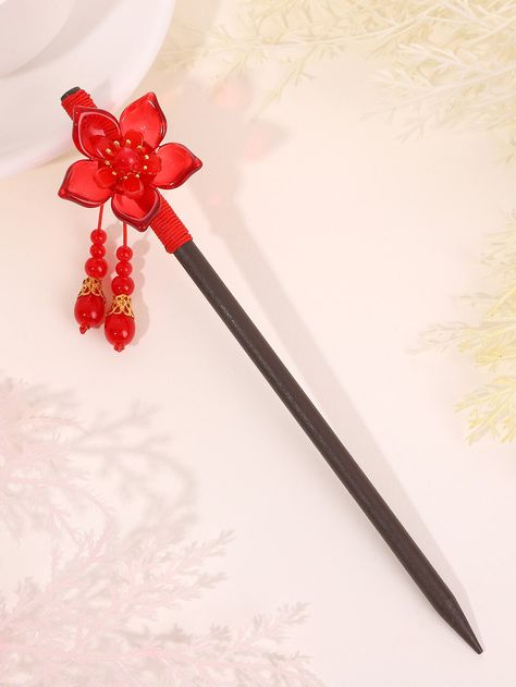 Japanese Hair Sticks, Japanese Hair Clips, Wood Hair Pin, Japanese Ornament, Red Hair Accessories, Hair Accessories Red, Chinese Accessories, Headpiece Diy, Arte Do Kawaii