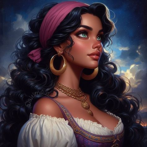 All Posts • Instagram Esmeralda Fanart, Dark Disney Princess, Dark Disney Art, Black Disney Princess, Esmeralda Disney, Iconic Movie Characters, Disney Princess Hairstyles, Princess Snow White, Her Movie