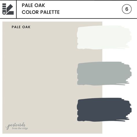 Benjamin Moore Pale Oak - why it's a favorite - Postcards from the Ridge Pale Oak Vs Collingwood Benjamin Moore, House Color Palettes Benjamin Moore, Pale Oak Whole House Palette, Pale Oak Bedroom Benjamin Moore, Pale Oak With Simply White Trim, Colors With Pale Oak, Ice Formations Benjamin Moore, Pale Oak Colour Palette, Pale Oak By Benjamin Moore