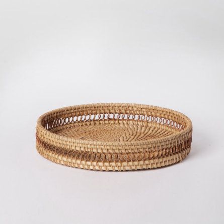 Round Coffee Table Tray, Brown Room, White Rattan, Rattan Tray, Brown Rooms, Wicker Tray, Circular Table, Tray Design, Basket Tray