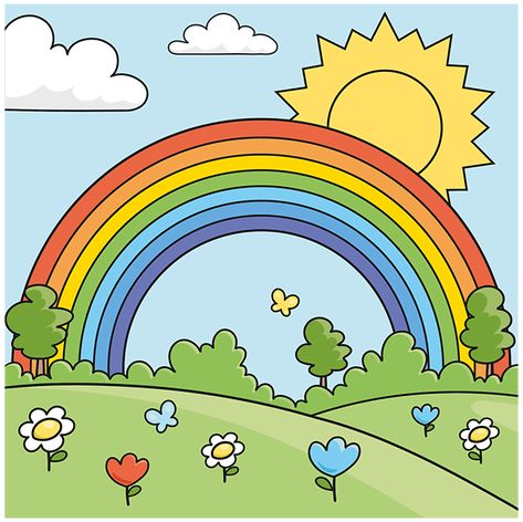 Rainbow For Kids, Draw A Rainbow, Nature Drawing For Kids, Disney Dollhouse, Summer Arts And Crafts, Rainbow Drawing, Sun Drawing, Easy Drawing Tutorial, Drawing Tutorials For Kids