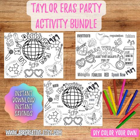 Printable Placemat, T Swift, Activity Placemat, Printable Sticker Paper, Birthday Activities, Goodie Bag, Art Party, Party Activities, Color Activities
