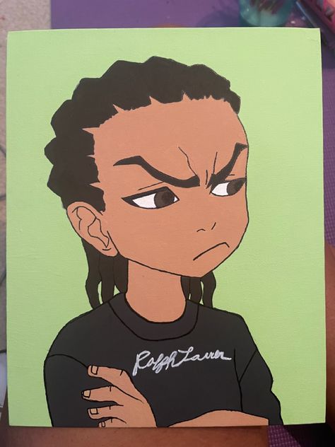 Painting of Riley from the show Boondocks Croquis, Canvas Painting Boondocks, Riley Boondocks Painting, The Boondocks Canvas Painting, Easy Boondocks Painting, Cartoon Art Canvas Painting, The Proud Family Painting, Cartoon Characters Paintings Easy, Boondocks Painting Canvas Easy