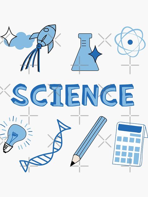 "Light Blue Science School Subject Sticker Pack" Sticker by The-Goods | Redbubble The Subject Logo, Science Subject Logo, Science Pfp Aesthetic, Pfp Science, Notebook Subject Labels Aesthetic, Subject Design Notebook Science, Design For Notebook Subject, Science Design Ideas Notebook, Math Cover Page Aesthetic Printable