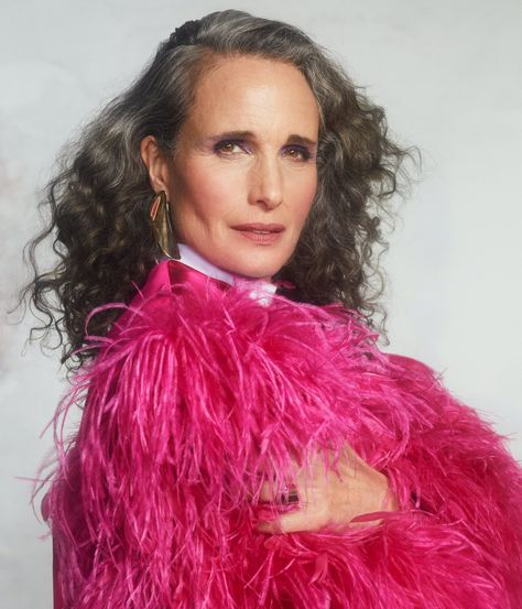 Andie Macdowell Style, Andie Mcdowell, Going Gray Gracefully, Grey Hair Care, Silver White Hair, Andie Macdowell, Grey Hair Transformation, Iconic Beauty, Grey Hair Inspiration