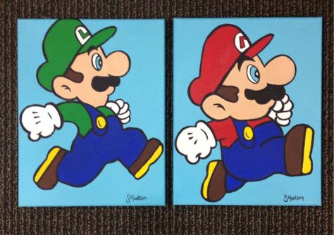 mario and luigi Tela, Mario And Luigi Painting, Creative Paintings, Mario Y Luigi, Mario Luigi, Easy Canvas, Easy Canvas Art, Cute Canvas Paintings, Cartoon Painting