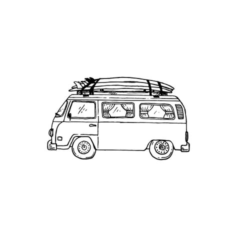 Flower Doodles, Vw Camper, Croquis, Camper Drawing, Vw Tattoo, Van Lines, Volkswagen Van, Hippie Van, Card Drawing