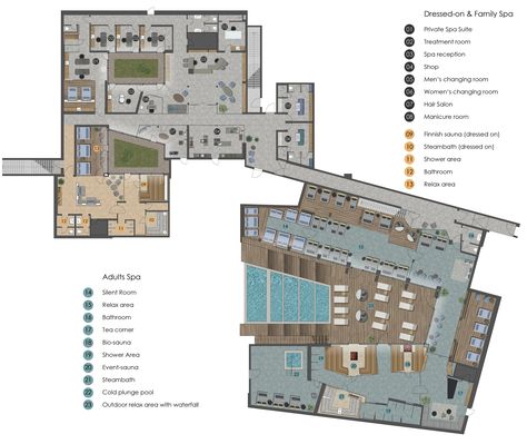 Quellenhof Luxury Resort Lazise | Overview wellness & spa - Wellness & Spa Wellness And Spa Design, Spa Resort Architecture, Resort Spa Plan Layout, Spa And Wellness Center Floor Plan, Wellness Centre Plan, Wellness Center Architecture Concept, Spa Center Architecture, Spa Building Design, Wellness Resort Design