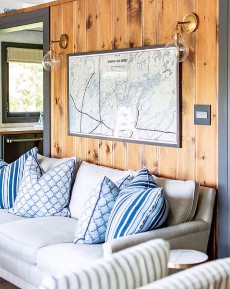 Lake House Pine Walls, Cottage Decorating Ideas Lakeside, Cabin Room Decor Ideas, Lake Bedroom Decor Ideas, Tiny Lake Cottage Interior, Lake Home Decorating Ideas Cozy, Up North Cottage Decor, Maine Cottage Interiors Decorating Ideas, Small Lake House Living Room Ideas