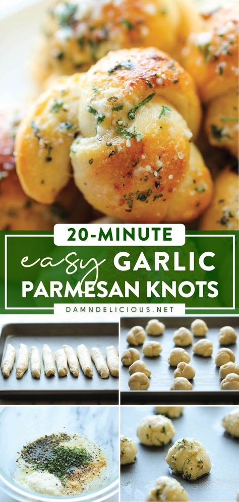 EASY GARLIC PARMESAN KNOTS Parmesan Knots, Garlic Parmesan Knots, Garlic Knots, Snacks Für Party, Garlic Parmesan, Easy Appetizer Recipes, Bread Recipes Homemade, Stubborn Belly Fat, Yummy Appetizers