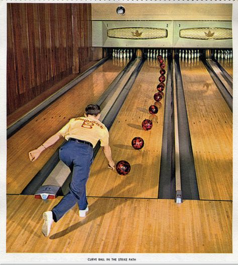 Curve Ball In The Strike Path Bowling Graphic, Bowling Pictures, Cosmic Bowling, Bowling Quotes, Trophy Shop, Retro Bowling Shirts, Vintage Bowling Shirts, Bowling Tips, Bowling Outfit