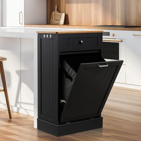 Hidden Trash Can Kitchen, Wooden Laundry Hamper, Tilt Out Trash Cabinet, Hide Trash Cans, Trash Cabinet, Kitchen Waste Bin, Trash Storage, Trash Can Cabinet, Laundry Cabinets